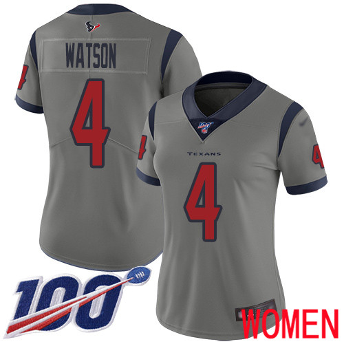 Houston Texans Limited Gray Women Deshaun Watson Jersey NFL Football #4 100th Season Inverted Legend->youth nfl jersey->Youth Jersey